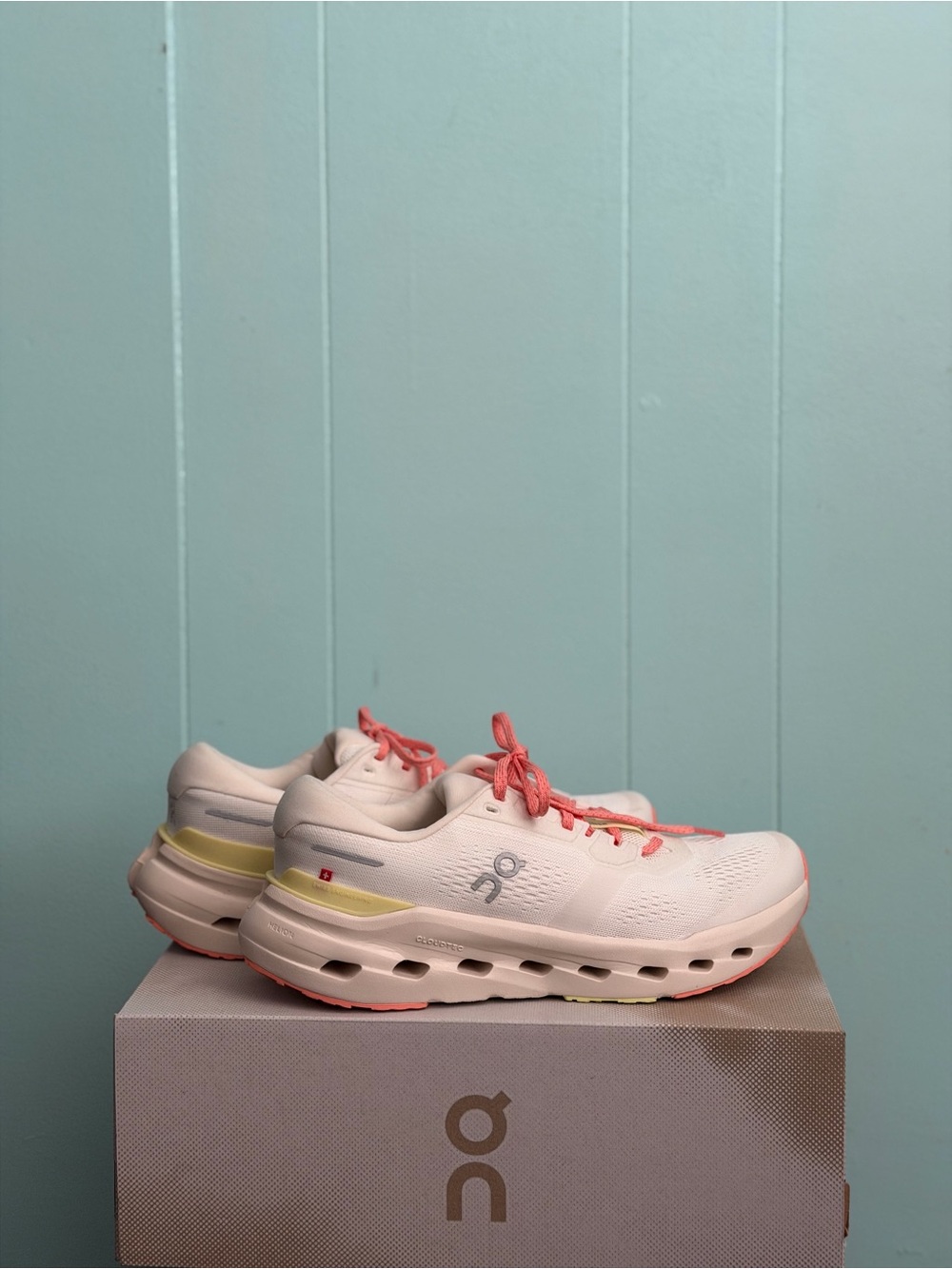On Running Cloudrunner3 Women's Running Shoe - Cream with Coral Accents - Picture 2 of 11